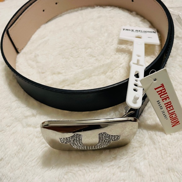 True Religion Plated Silvertone Logo Faux Leather Belt Women’s main image 5